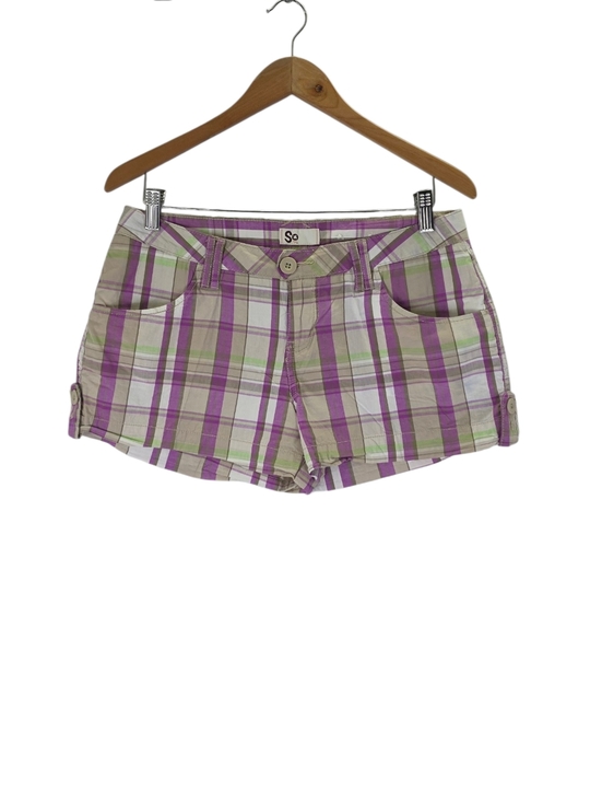 SO Pants - SO Y2k Vintage Low Rise Preppy Plaid Mini Shorts Pink Green Size 9 Juniors 2000s